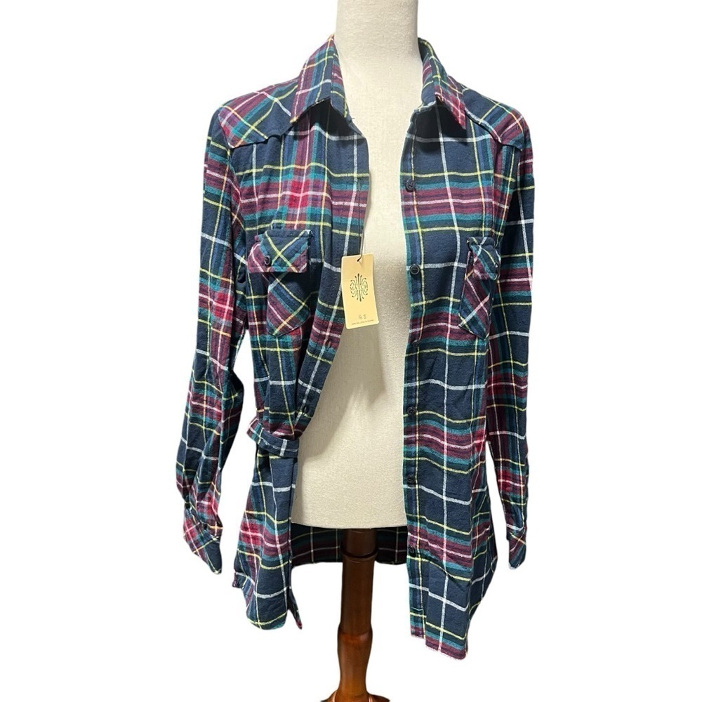 Matchstick Flannel Plaid Button Down Top Shacket Roll Tab Sleeve NWT SZ: Medium - Picture 5 of 10